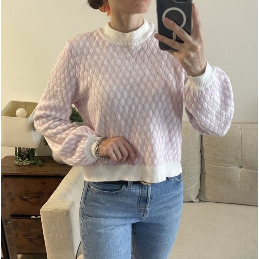 Pepin Pink White Diamond Textured Knit Pullover Sweater M